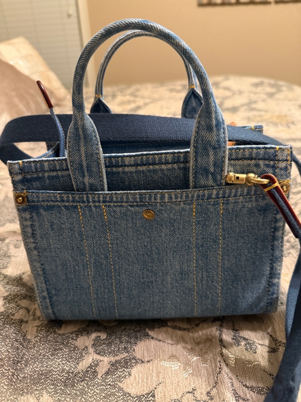 Coach Denim Mini Tote with Navy Logo and Tan Tag - Picture 2 of 4